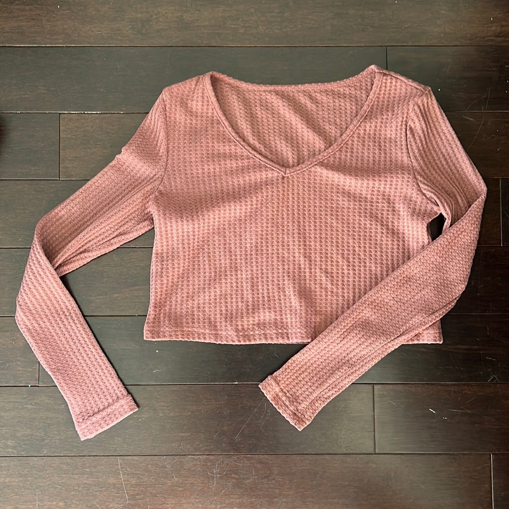 SHEIN Waffle knit cropped long sleeve. Color: Redwood. Size small